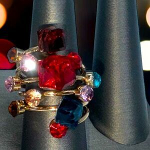 Fancy Cocktail Ring l Multi-Faceted  Gold Band l Size 6 l New